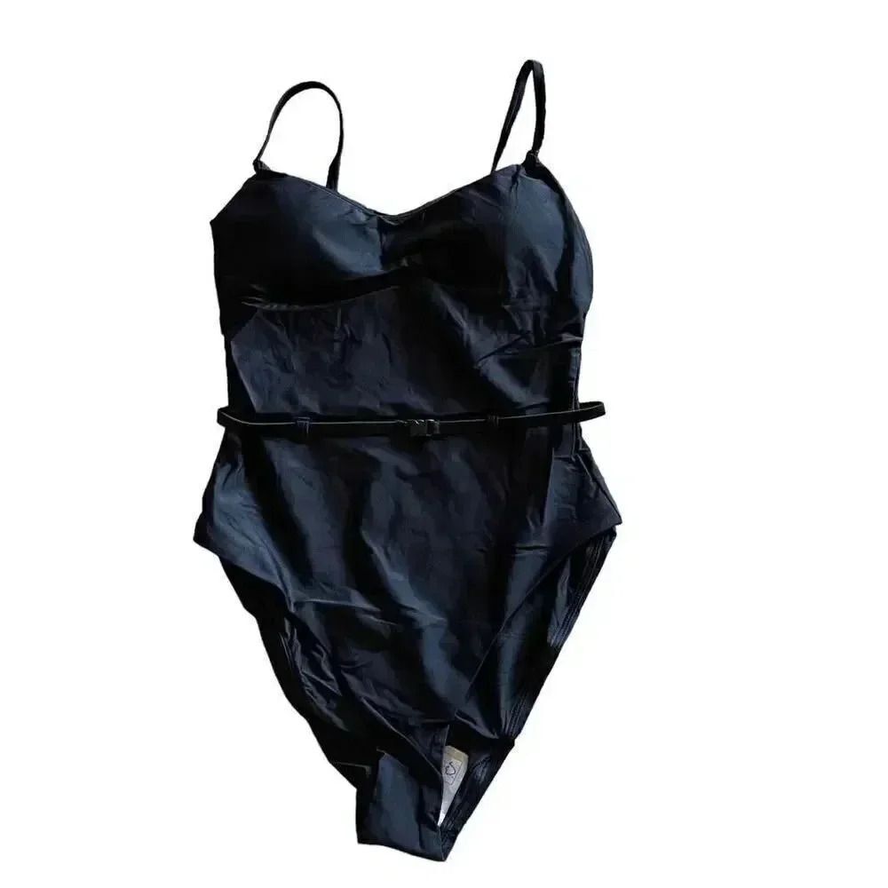 Andie Black The Riviera Adjustable Straps Belt Paddec Swimming Suit SZ M #1438